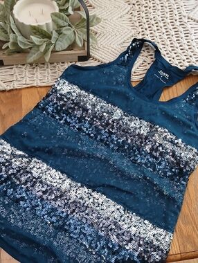 Express Teal Sequin Racerback Tank